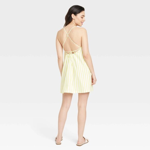 Large - Womens Sleeveless Shift Mini Dress - A New Day - Yellow Striped - Picture 8 of 10